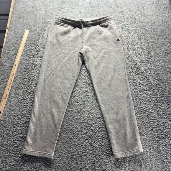 Adidas Track Pants Mens Large Gray Cotton Polyester Slim Tapered Fleece Athletic - Picture 1 of 9